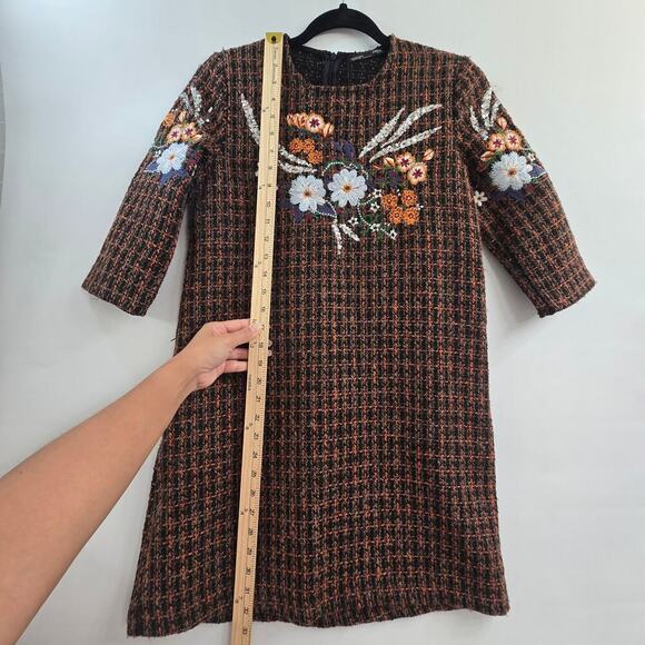 NWT Zara Women’s Tweed Mini Dress Embroidered Sequin Sz S Holiday Cocktail Party - Picture 7 of 11